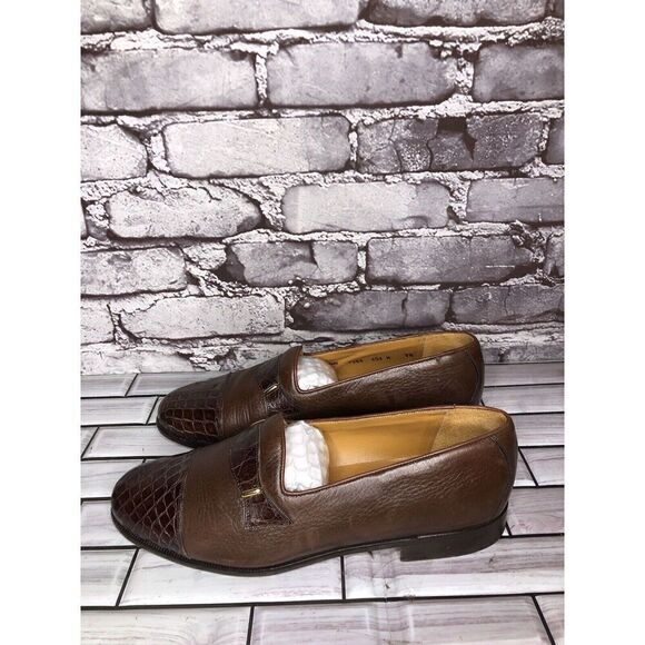 Mezlan Genuine Crocodile Alligator Brown Leather Loafers Dress Shoes Men Sz 7.5M main image 16